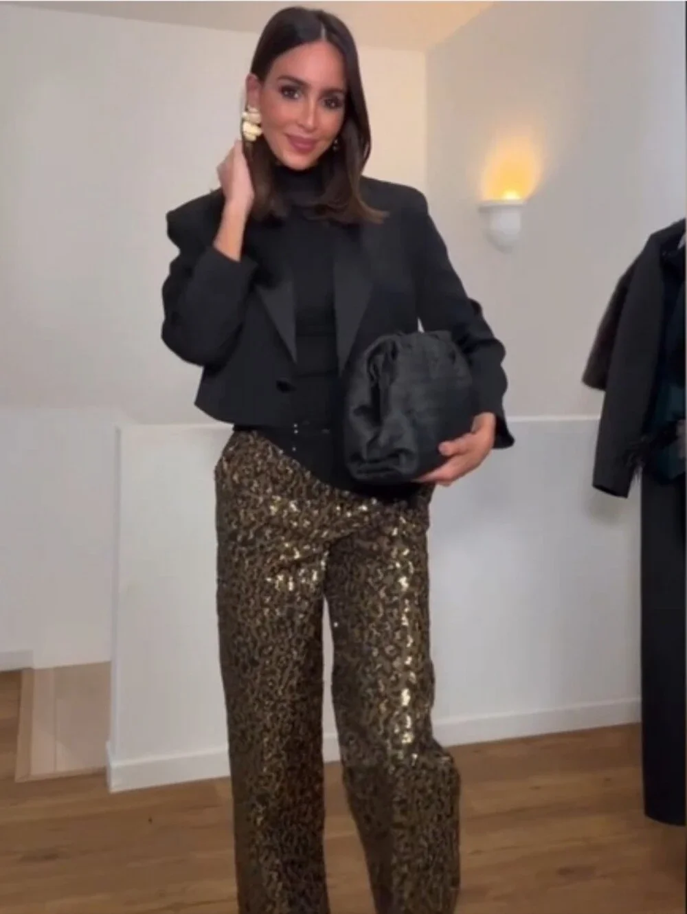 ZARA ANIMAL PRINT SEQUIN STRAIGHT LEG PANTS SIZE M